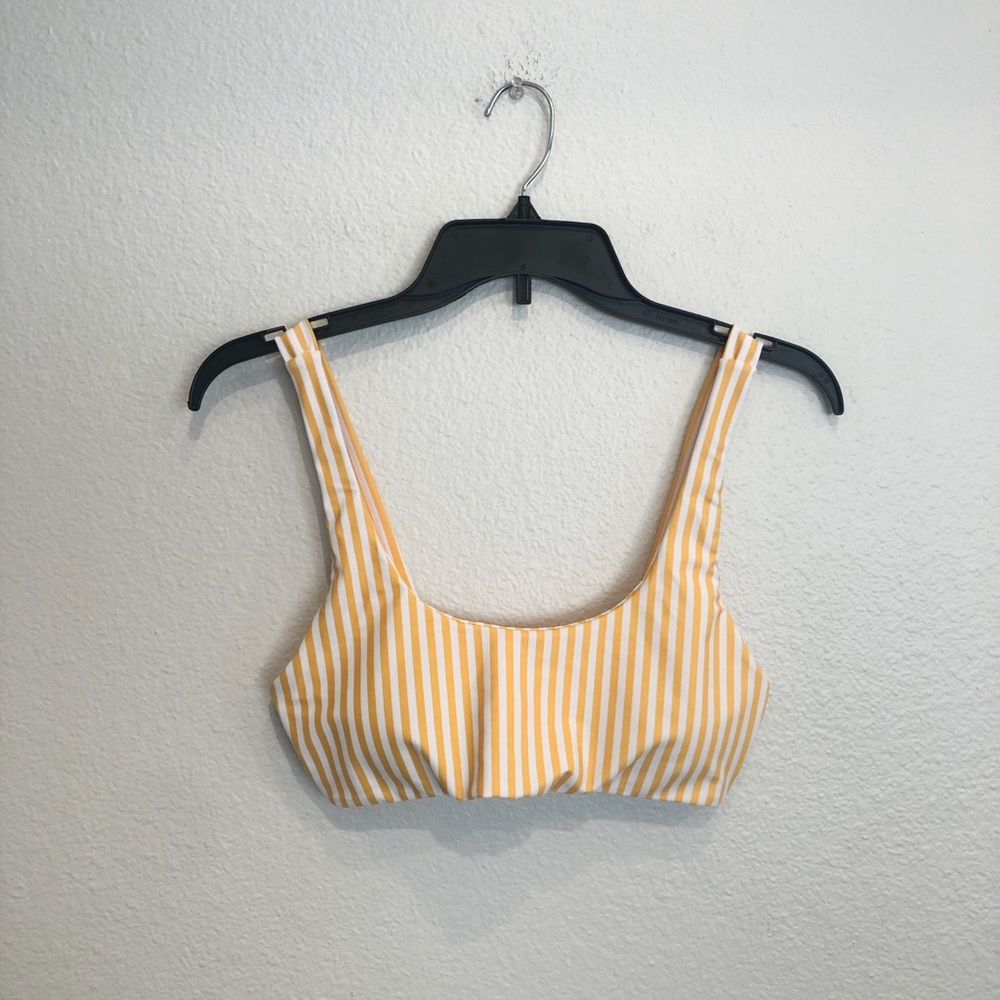 Yellow and white striped bikini top